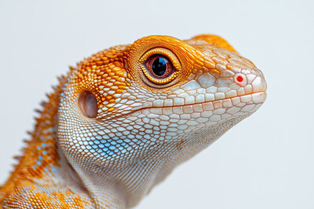 Butterfly agama lizard posing on white background, showing its colorful skin and scalesの素材