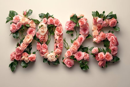 Beautiful pink roses forming 2025, celebrating the new year with elegance and natural beautyの素材