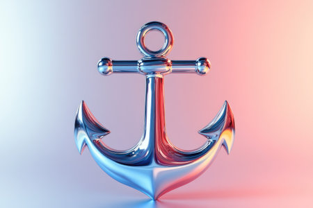 Chrome anchor reflecting vivid colors on a gradient background, creating a striking visual contrastの素材