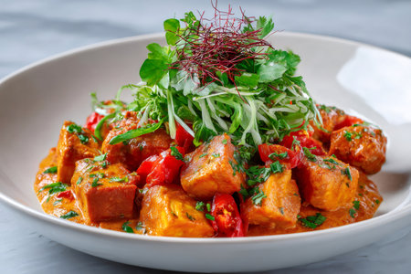 Delicious paneer tikka masala with aromatic spices and fresh herbs, creating a vibrant and flavorful dishの素材