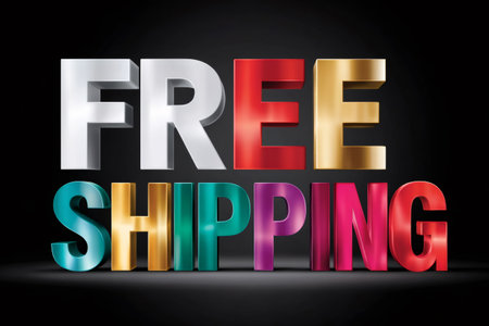 Free shipping message with colorful 3d letters promoting e-commerce delivery service on dark backgroundの素材