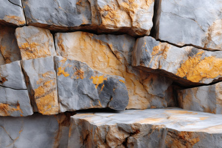 Rough stone wall texture creating a product display platform, perfect for showcasing goodsの素材