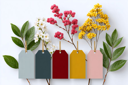Vibrant color palette tags presenting branding or design inspiration on botanical elementsの素材