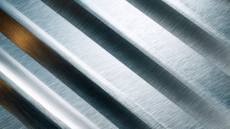 Brushed metal surface showing linear texture with alternating light and dark diagonal stripesの素材