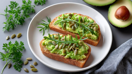 Avocado toast offering a healthy breakfast or snack optionの素材