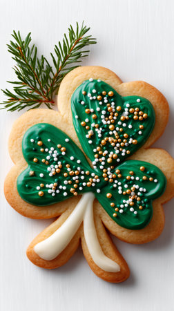 Shamrock cookie with green icing and sprinkles for St. Patrick's Dayの素材