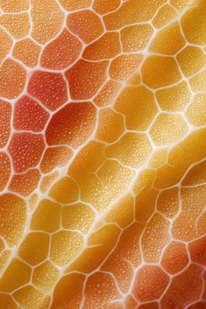 Grapefruit pulp cells in a macro view forming a natural honeycomb textureの素材