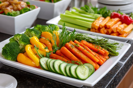 Colorful vegetable platter arranged for a healthy buffet or catering eventの素材