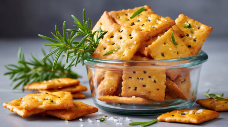 Savory rosemary crackers with sea salt, perfect for an appetizer or snackの素材