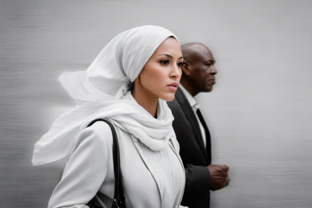 Diverse business people walking forward with determination, showing unity and professionalismの素材