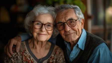 Loving elderly couple smiling, showing warmth and connection in their retirement yearsの素材
