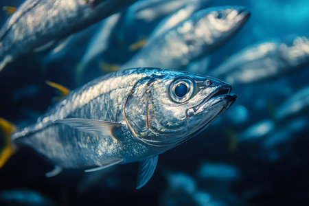 School of fish swimming together in a natural underwater environment, marine lifeの素材