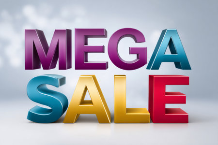 Colorful 3D letters forming a promotional MEGA SALE message for shopping promotionsの素材