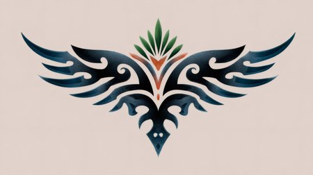 Stylized wings resembling a flying bird in a tribal tattoo designの素材