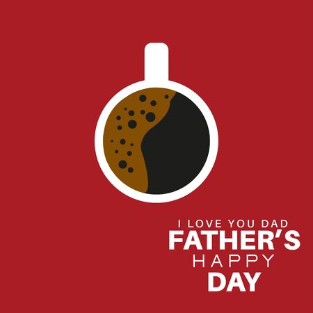 Illustration of coffee in white cup over red background. Vector illustration of Happy Father's Day and dad saying I love you.のイラスト素材