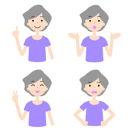 A comical senior woman with various facial expressionsのイラスト素材