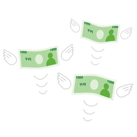 Illustration of a flying 1000 yen billのイラスト素材