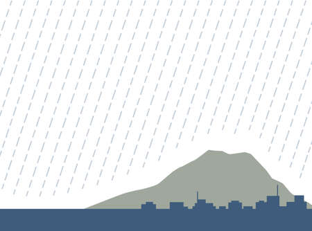 Illustration of city, mountain and rainのイラスト素材