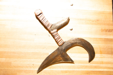 Ancient thai weapon on wood background,Thai ancient weapon.の写真素材