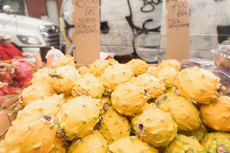 Prickly pears for sale at a street food market.の写真素材