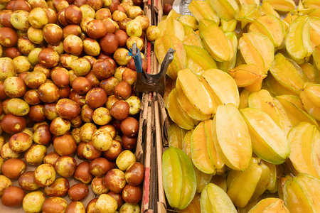 Star fruit on display at a market in Bangkok,Thailand.の写真素材