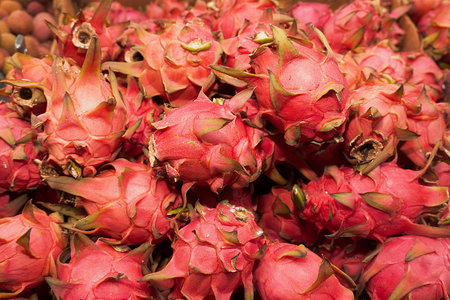 Pitaya or Dragon fruit on the market in Bangkok, Thailandの写真素材