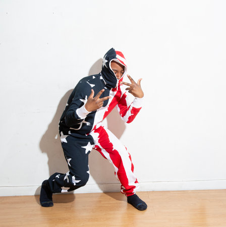 hip hop style dancer posing on a white background with copy space.の写真素材