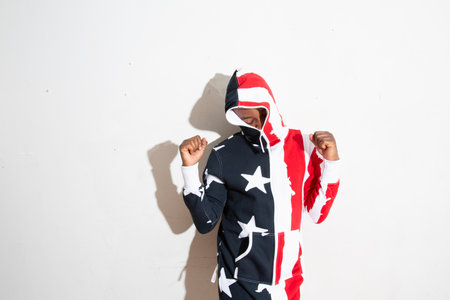 Asian man wearing a Santa Claus costume in the studio on white backgroundの写真素材