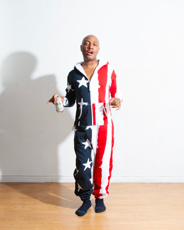 African american man dressed in United States of America flag costume.の写真素材