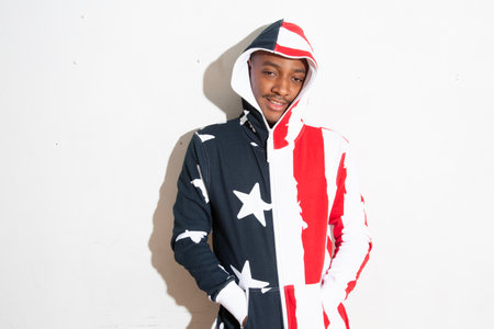 Portrait of a young african american man in hoodieの写真素材