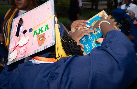 Students take part in the graduation ceremony in Milan.の写真素材