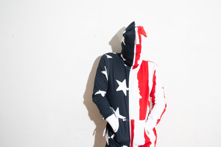 Portrait of a man with american flag on a white background