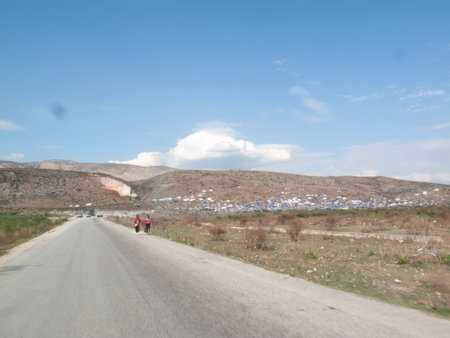 View from the car on the road to the village of Uplistsikhe.の写真素材