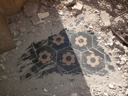Ceramic tiles on the floor of an abandoned building in Israelの写真素材