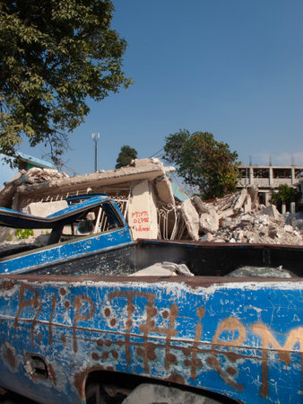 Damaged car in Haiti.の写真素材