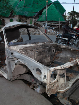 car accident on the road in the city of Cebu in the Philippines.の写真素材