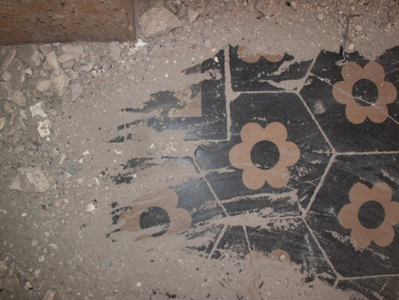 Flower pattern on the floor in the old house, Thailand.の写真素材
