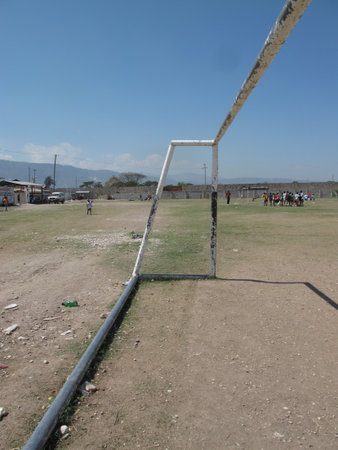 Soccer field in Peru, South America, South America, South Americaの写真素材