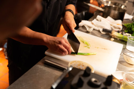 Chef preparing food in the kitchen, Chef at work, restaurant kitchenの写真素材