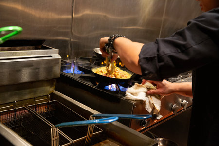 Chef cooking food in the kitchen, Chef cooking food in the kitchenの写真素材