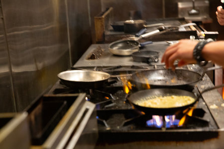 Chef cooking food in a restaurant kitchen. Chef cooking food in a restaurant kitchenの写真素材