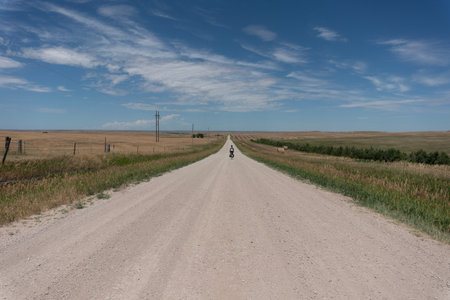 Road in the steppes of Kazakhstan on a sunny summer dayの写真素材