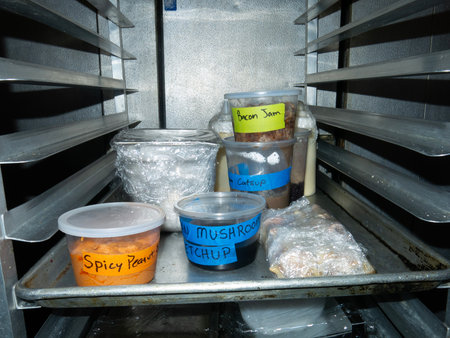 Frozen food in the freezer of the refrigerator. Food storage.の写真素材