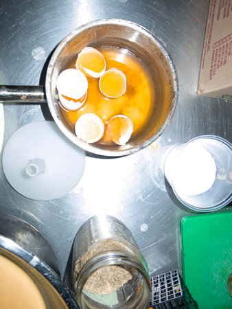 Boiling eggs in a pot on the kitchen stove, Thailand.の写真素材