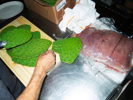 Preparation of a cactus in the kitchen of a restaurantの写真素材