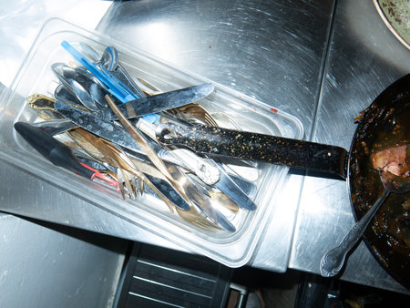 A lot of cutlery in the kitchen. Selective focus.の写真素材