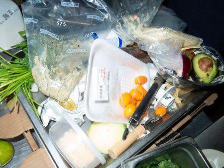 Food waste in the kitchen, plastic bags, food waste concept.の写真素材