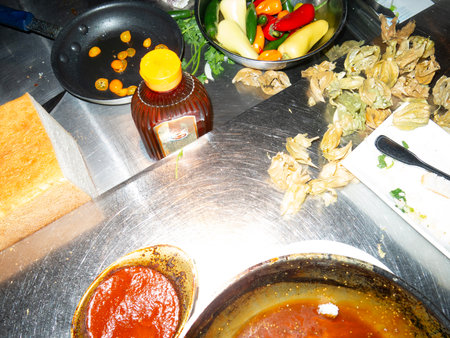 Cooking in the kitchen of a restaurant in the country of South Koreaの写真素材