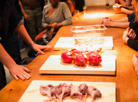 Unidentified people at a cooking class in Kamchatkaの写真素材