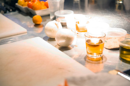 Close up of ingredients for making mozzarella cheese, selective focusの写真素材